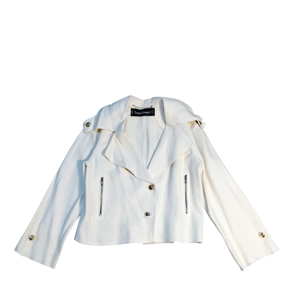 Vintage French-Louis Feraud 100% Wool Cream Blazer/Jacket with Gold Details
